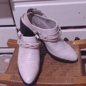 Blowfish Cream and Black Flats with Slip-On Design